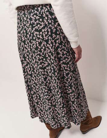 JACA - Jupe midi verte imprimé minimaliste floral-5