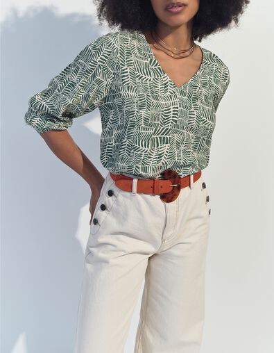 CASSIA - Blouse verte imprim&eacute; tropical chic  - One Step