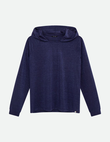 MARA - T-shirt marine &agrave; capuche maille iris&eacute;e -5