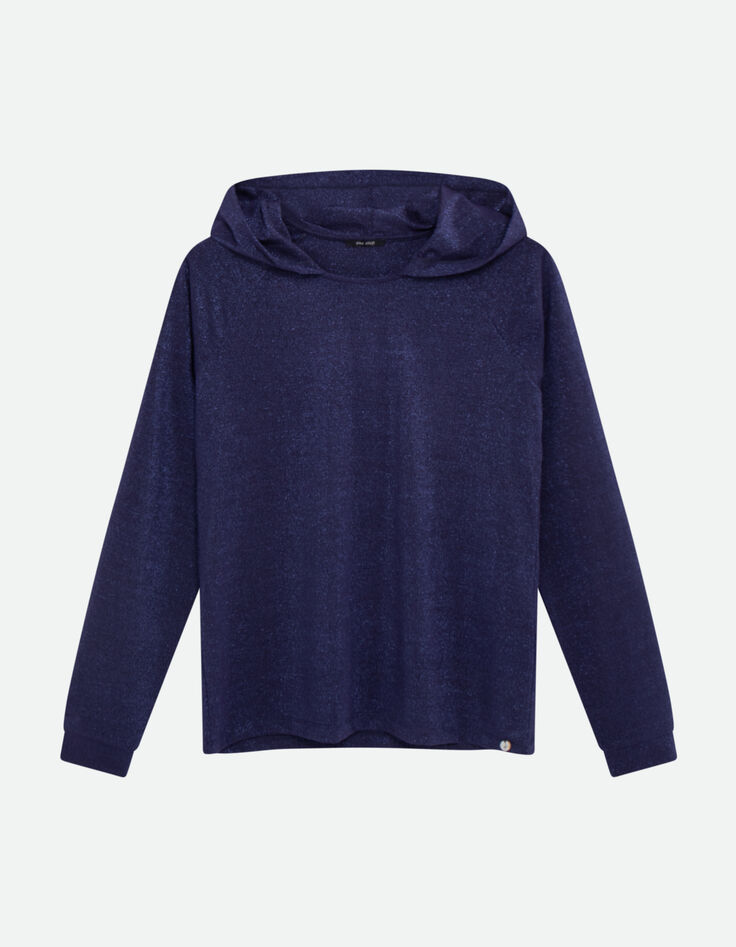 MARA - T-shirt marine &agrave; capuche maille iris&eacute;e -5