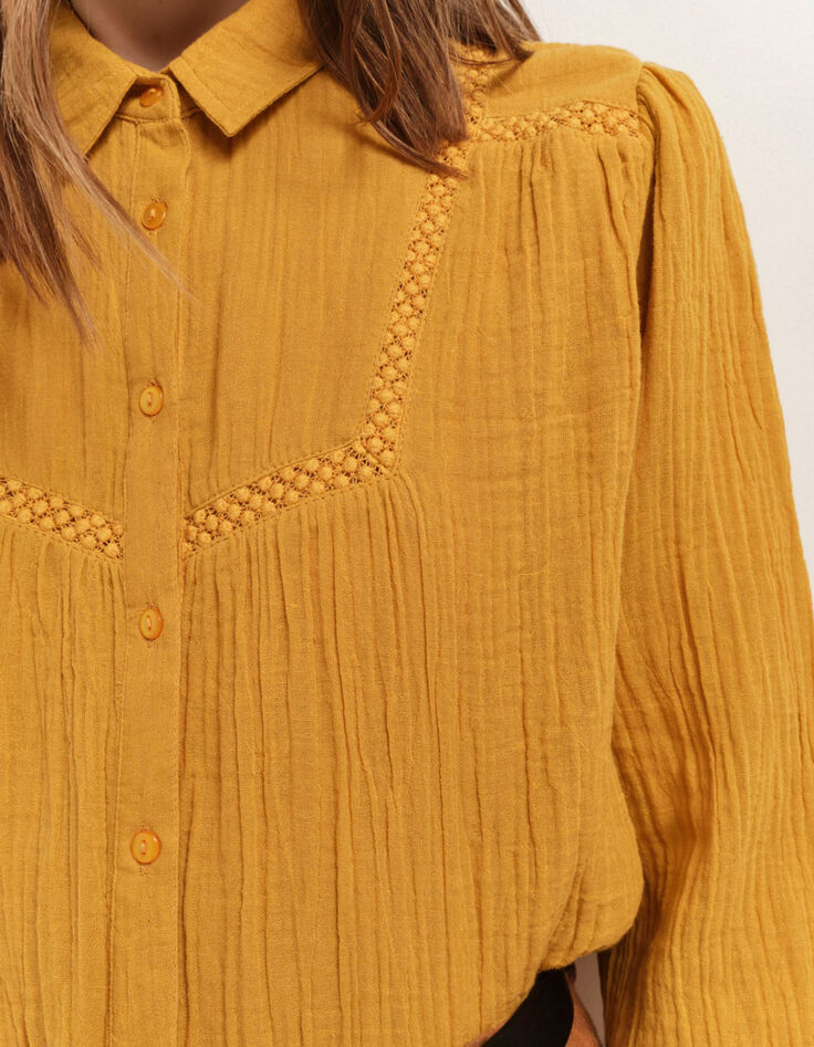 CHLOE - Chemise miel broderies placées-4
