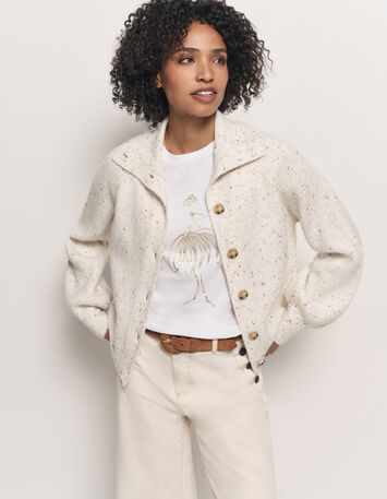 TSUGA - Cardigan écru tricot doupions multico col châle-7