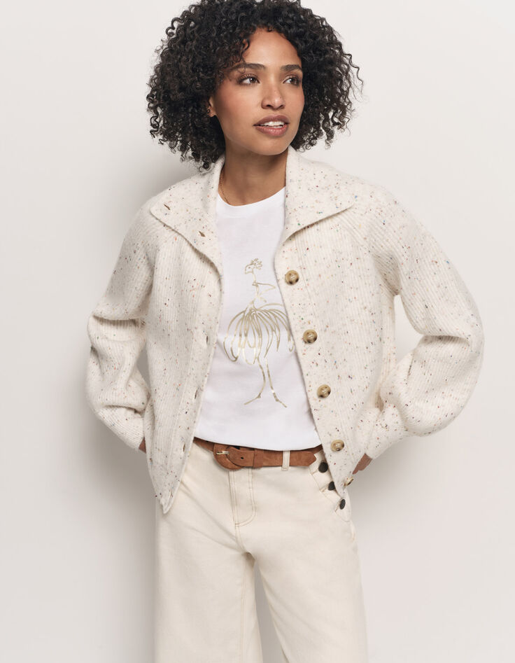 TSUGA - Cardigan écru tricot doupions multico col châle-7 TSUGA - Cardigan écru tricot doupions multico col châle-7