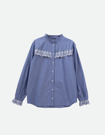 CANOPEE - Chemise en chambray bleu avec broderies-5