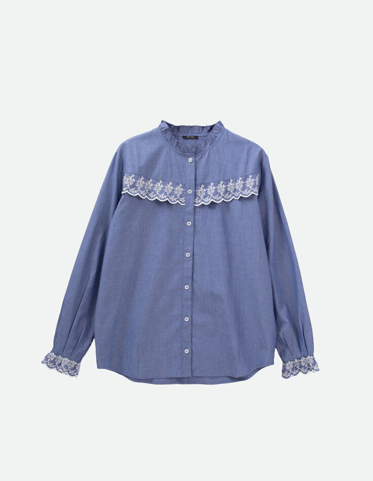 CANOPEE - Chemise en chambray bleu avec broderies-5
