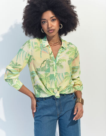 CROSS - Chemise verte imprimé oasis aquarellé -1