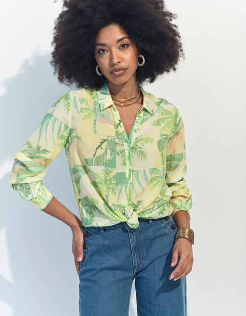 CROSS - Chemise verte imprimé oasis aquarellé  - One Step