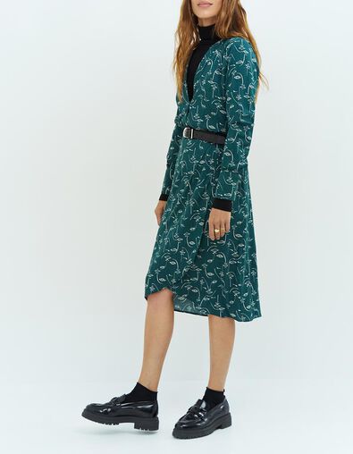 REVERDY - Robe midi vert cèdre à imprimé visages - One Step