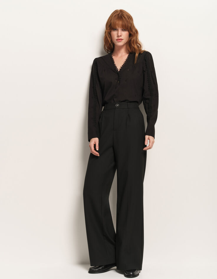 CLOE - Blouse noire coton bio broderie anglaise-2