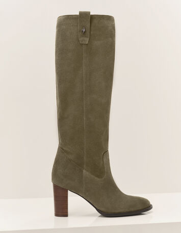 Bottes hautes en cuir velours olive Femme-1