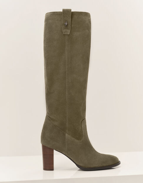Bottes hautes en cuir velours olive Femme - One Step