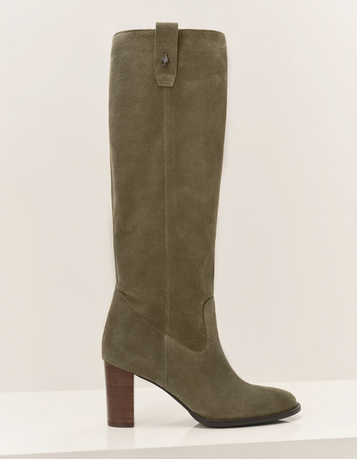 Bottes hautes en cuir velours olive Femme-1