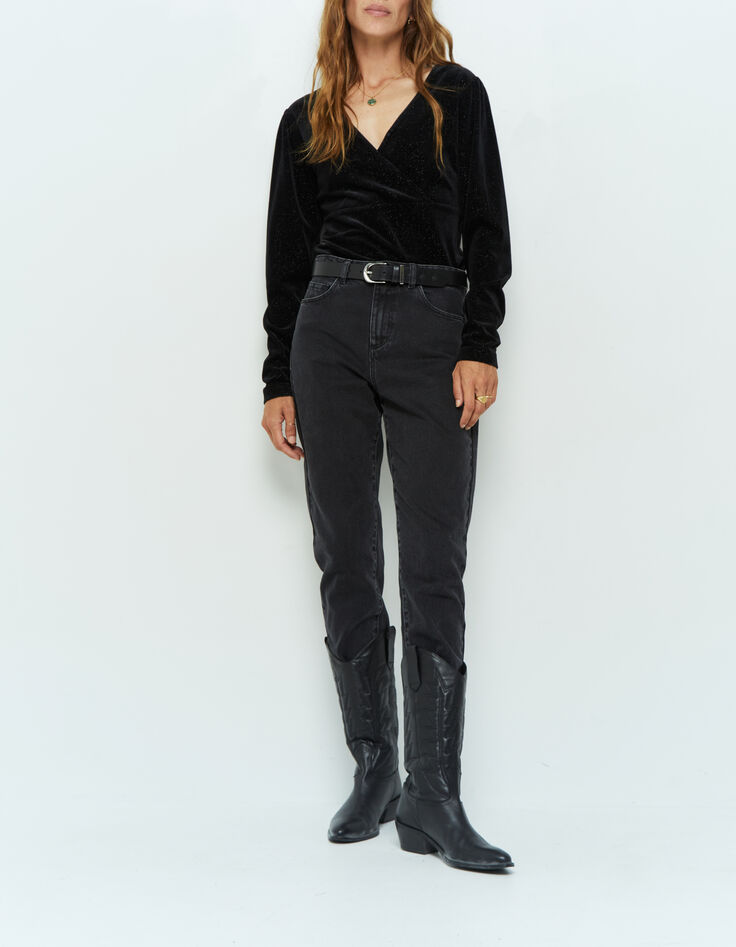CARTAGO - Blouse noire en velours pailleté-3 CARTAGO - Blouse noire en velours pailleté-3