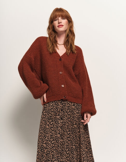 TREFLE - Cardigan marron tricot réversible devant/dos - One Step