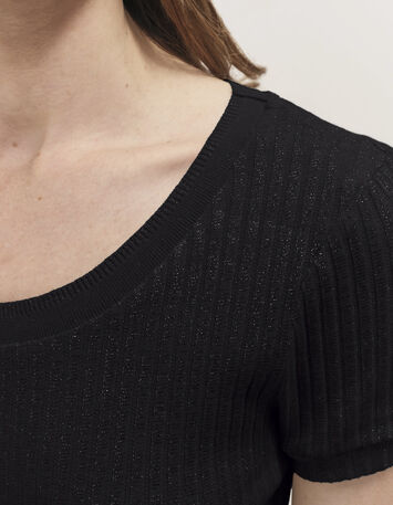 MILESI - T-shirt noir maille lurex c&ocirc;tel&eacute;e-3