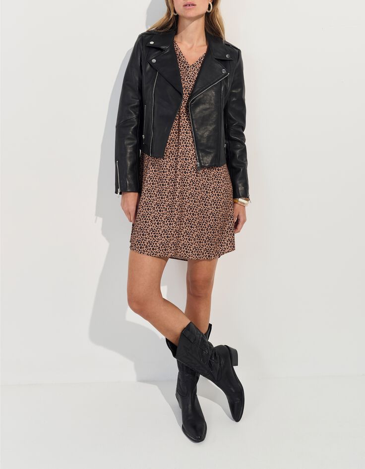 REKO - Robe beige Lenzing&trade; Ecovero&trade; imprim&eacute; micro l&eacute;opard -6