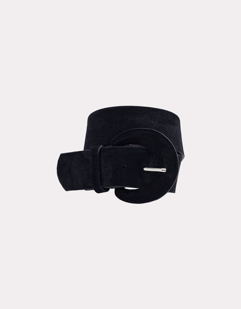 ANDREW - Ceinture large noire cuir velours - One Step