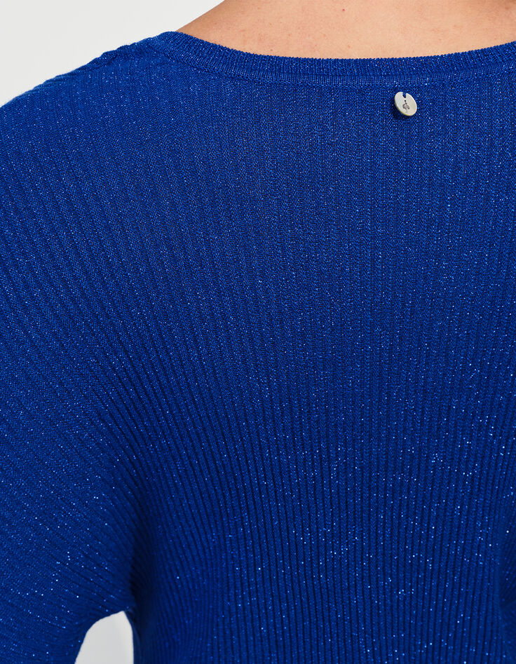 TONY - Pull bleu tricot côtelé manches chauve-souris -4