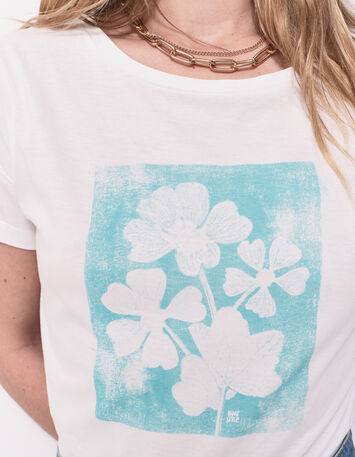 MAURO - T-shirt blanc coton bio visuel arty floral-4