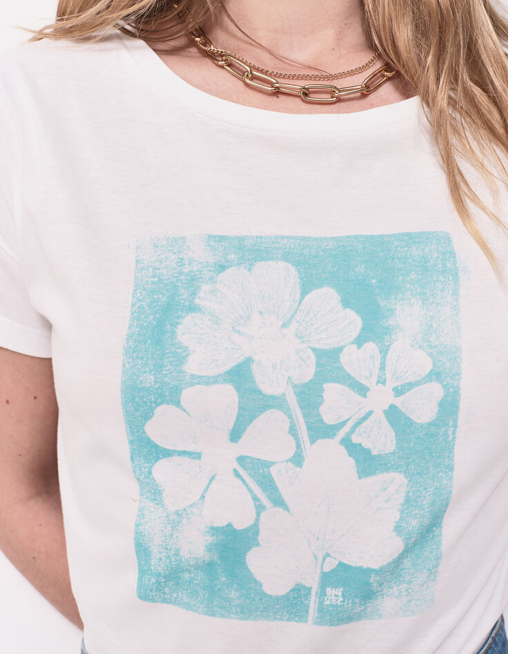 MAURO - T-shirt blanc coton bio visuel arty floral-4