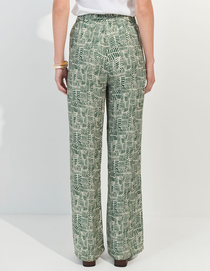 PRIMAVERA - Pantalon vert imprim&eacute; tropical chic -3