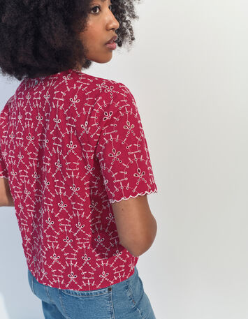 CRUZ - Top rose coton bio néo-broderie -2
