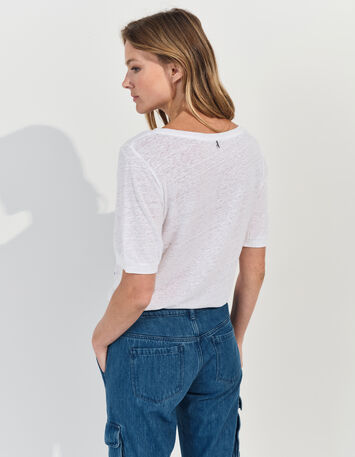 MALONE - T-shirt blanc maille lin danseuse crayonné -3