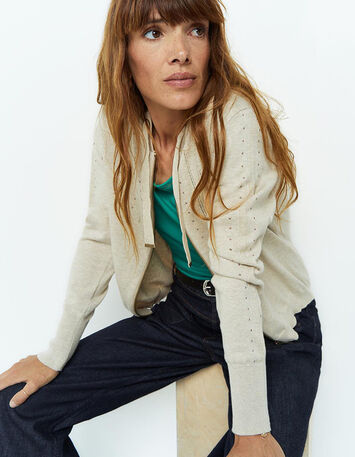 TARA - Cardigan ficelle tricot à capuche et clous-1