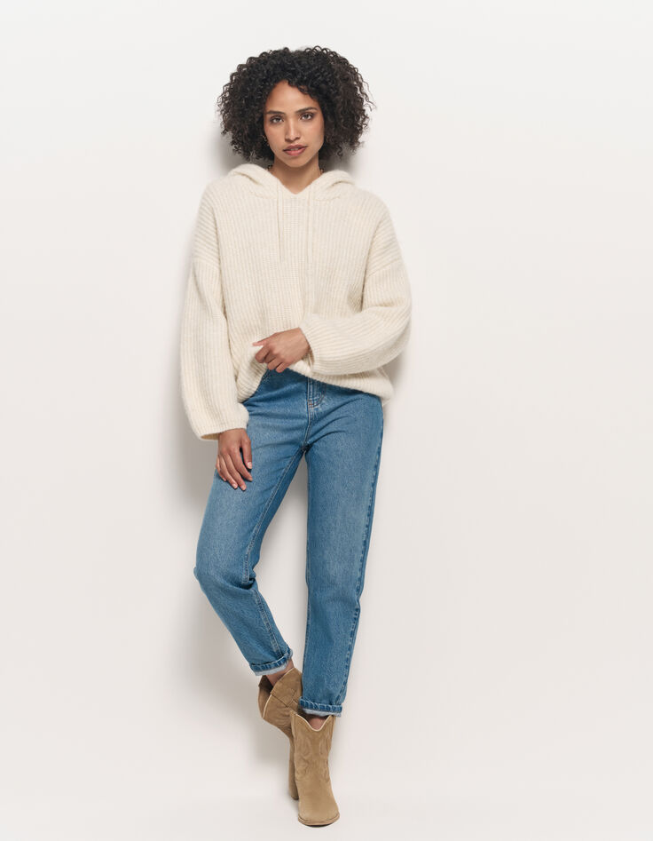 TWILL - Pull écru à capuche tricot côtelé-7 TWILL - Pull écru à capuche tricot côtelé-7
