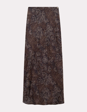 JEMMA - Jupe midi noire imprimé python-1