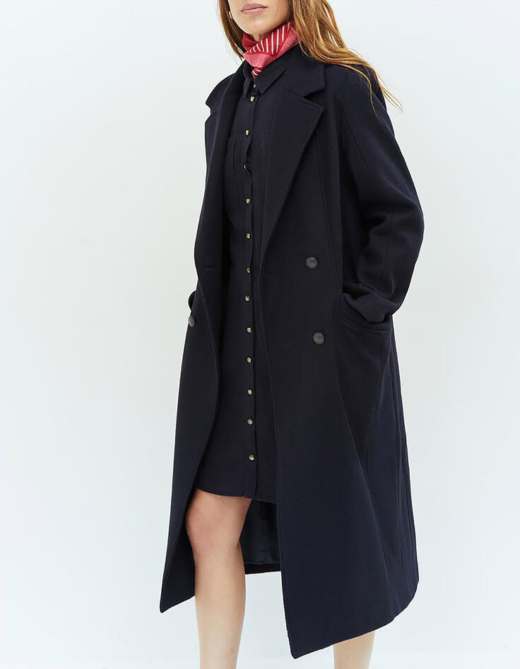 DELHI - Manteau long marine à boutonnage croisé-2
