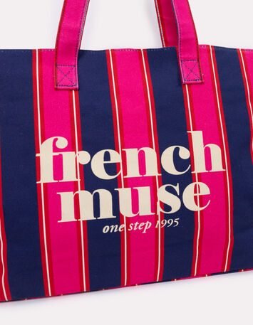 French Muse - Sac week-end &agrave; rayures bleu et rose-6