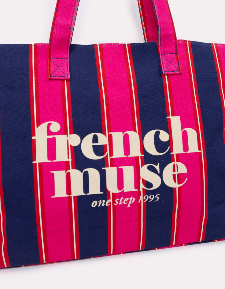 French Muse - Sac week-end &agrave; rayures bleu et rose-6