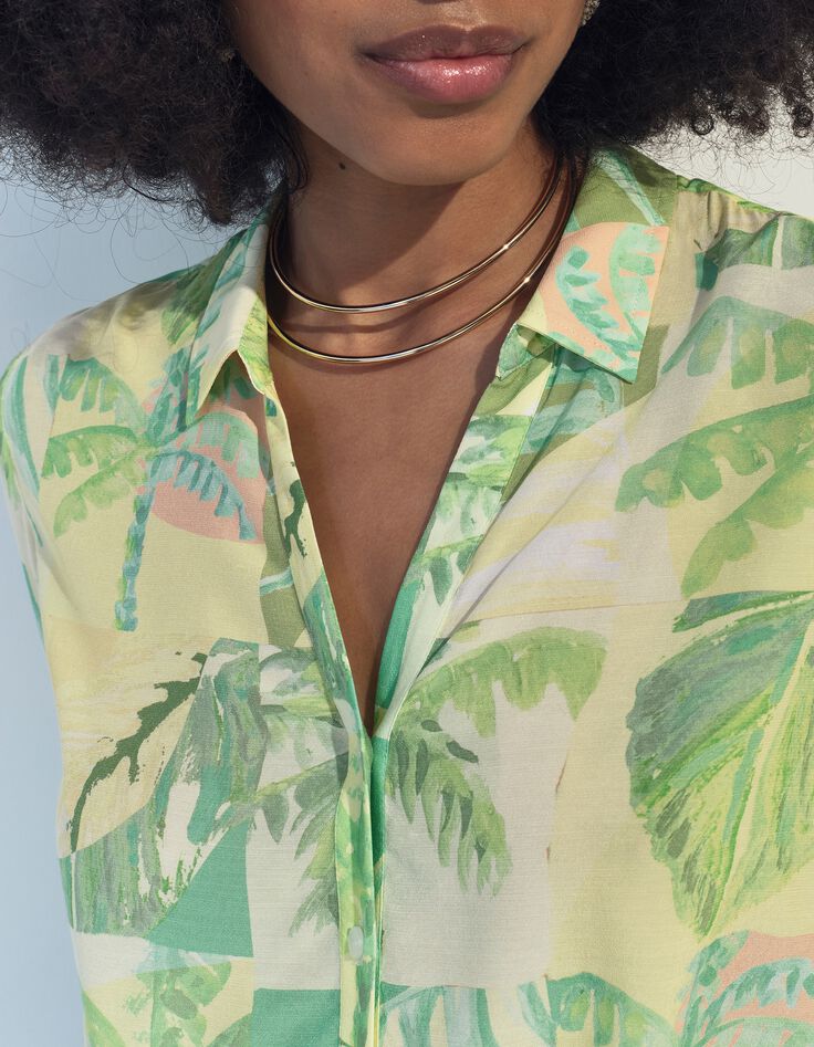 CROSS - Chemise verte imprim&eacute; oasis aquarell&eacute; -3