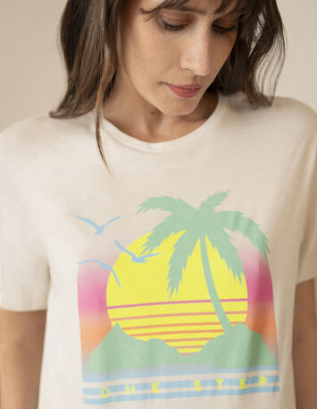 MAMBO - T-shirt blanc visuel palmier fluo -3