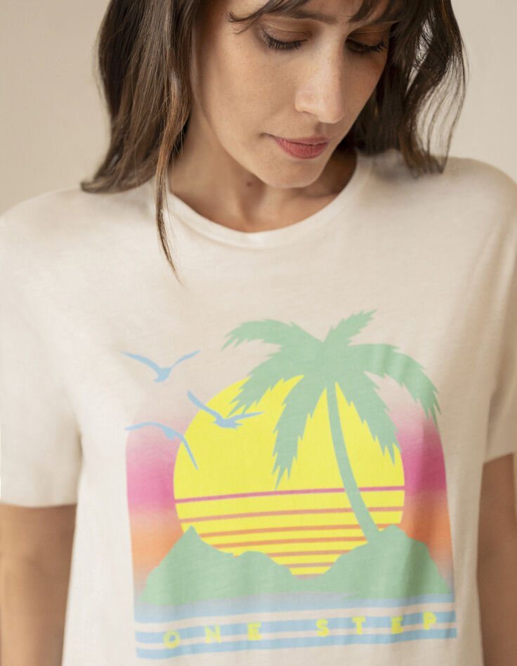 MAMBO - T-shirt blanc visuel palmier fluo -3 MAMBO - T-shirt blanc visuel palmier fluo -3