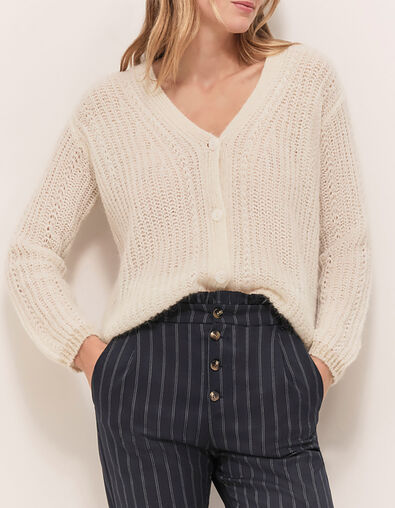 TIM  - Cardigan écru tricot à encolure V profonde - One Step