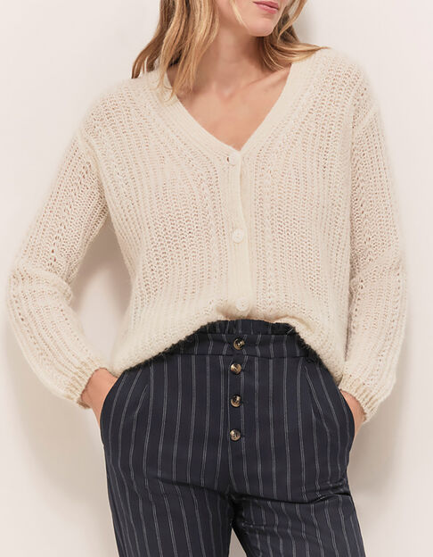 TIM  - Cardigan écru tricot à encolure V profonde - One Step
