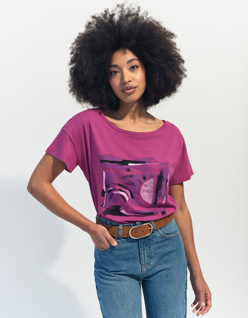 MAURO - T-shirt violet coton bio arty géométrique  - One Step