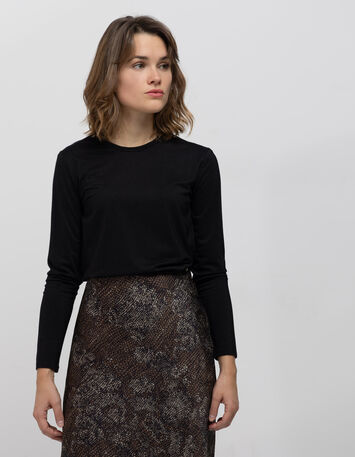 JEMMA - Jupe midi noire imprimé python-3