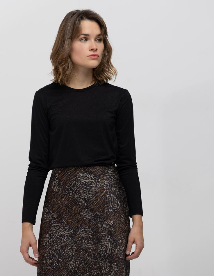 JEMMA - Jupe midi noire imprimé python-3