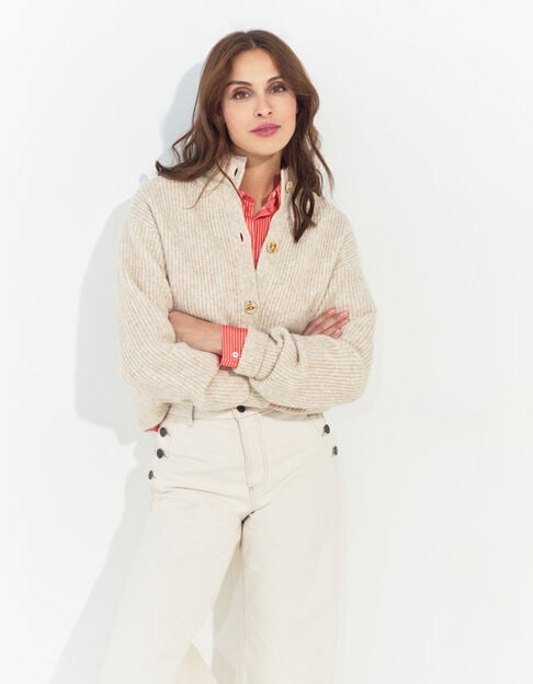 TIANA - Cardigan beige tricot à col montant  - One Step