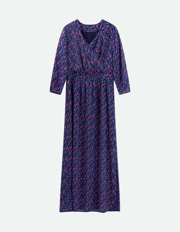 RAVNA - Robe longue marine à imprimé bouquet graphique-5