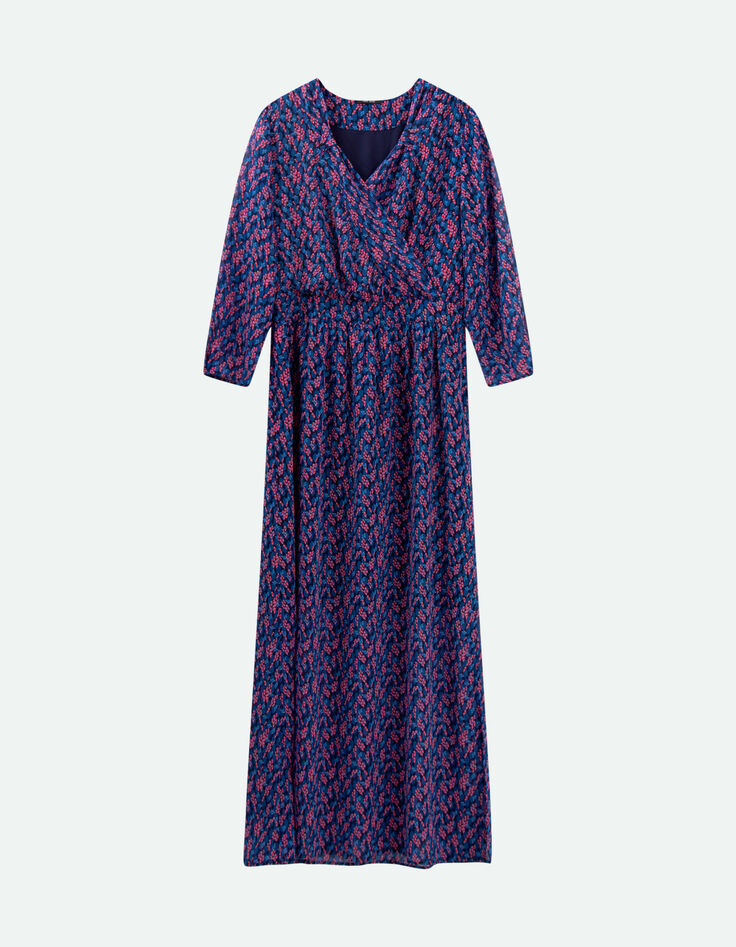 RAVNA - Robe longue marine à imprimé bouquet graphique-5