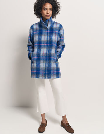 DANICA - Manteau bleu motif carreaux col montant-8