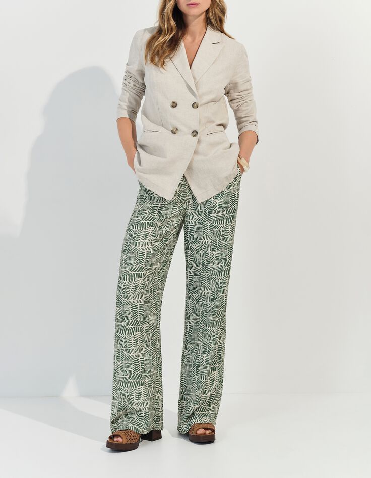 PRIMAVERA - Pantalon vert imprim&eacute; tropical chic -6