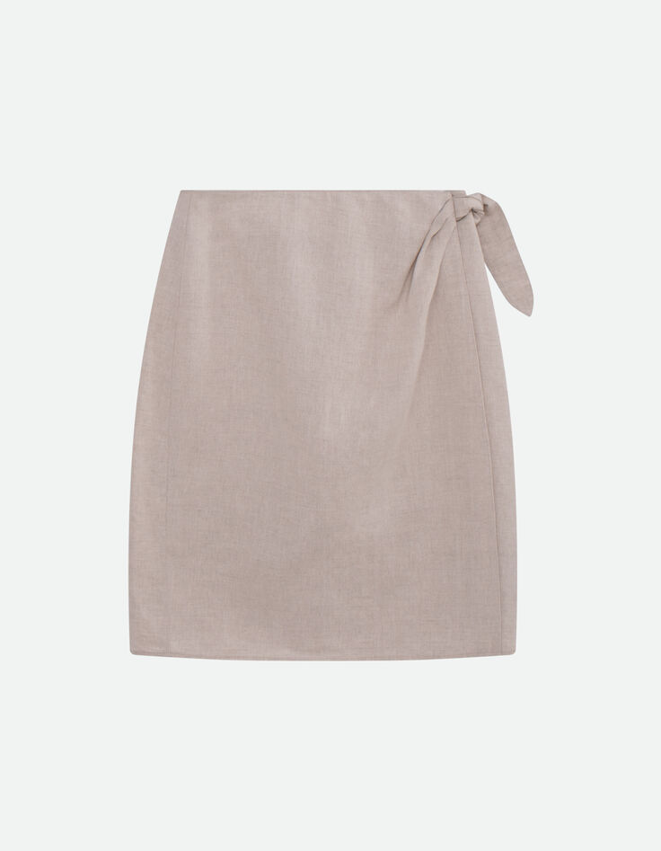 JULIANA - Jupe portefeuille beige lin coton m&eacute;lang&eacute;s -4