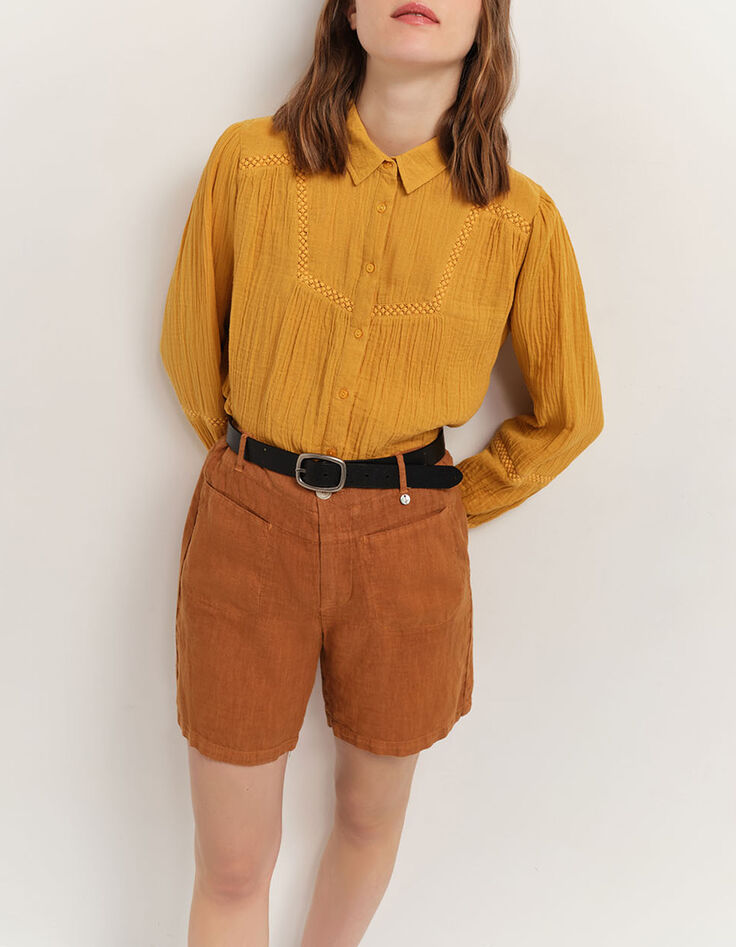 CHLOE - Chemise miel broderies placées-2