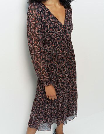 ROCKET - Robe midi noire à imprimé cachemire fleurs-4