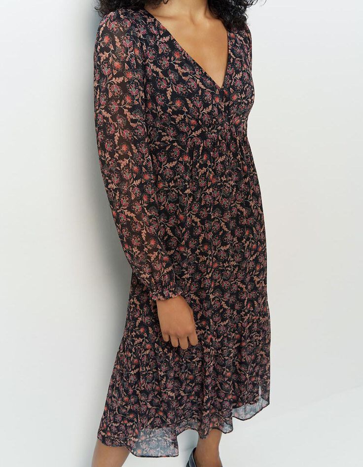 ROCKET - Robe midi noire à imprimé cachemire fleurs-4